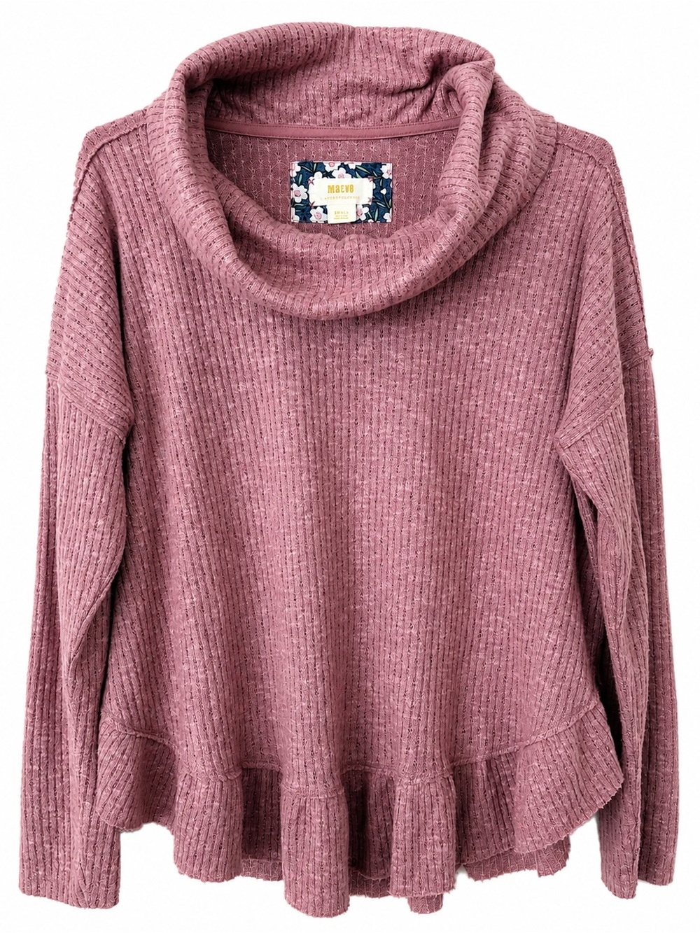 Maeve Anthropologie Cowl Neck Ruffle Hem Sweater Top Mauve Pink Small